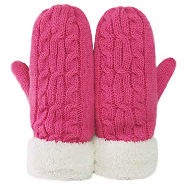 IL Caldo Womens Knitted Mittens Winter Twist Thick Plush Edge Warm Outdoor Gloves