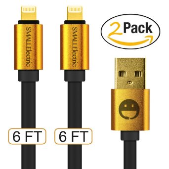 Smallelectric 2-pack 6FT Alloy Gold-Plated 8pin Lightning Cable Sync Extra Long USB Cord Charger for iphone 6 / 6s plus / 6 plus / 5s 5c 5 / iPad Mini / iPad Air / iPod.Compatible with all IOS