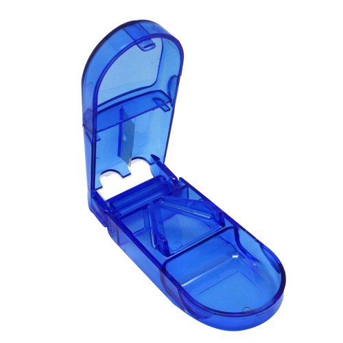 Homgaty Pill Divide Storage Compartment Case Medicine Tablet Cutter Splitter Holder Cut (Blue)