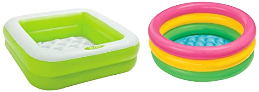 Intex Inflatable Play Box Pool (Multicolor) & Intex Inflatable Kids Bath Tub, 3 Ft (Multicolor)