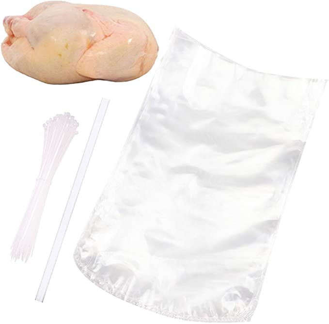 Poultry Shrink Bags,50Pack 13x18Inches Clear Poultry Heat Shrink Wrap BPA Free Freezer Safe with 50 Zip Ties,a Silicone Straw for Chickens,Rabbits