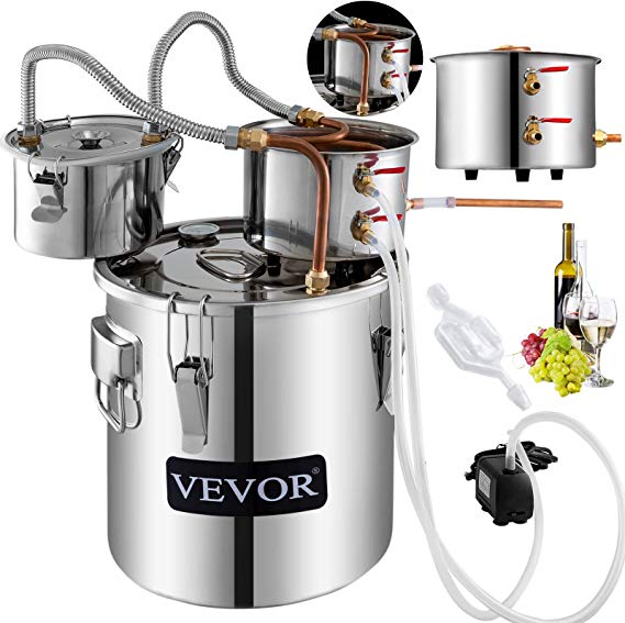 VEVOR Moonshine Still 3 Gal 12L Stainless Steel Water Alcohol Distiller Copper Tube Home Brewing Kit Build-in Thermometer for DIY Whisky Wine Brandy, 3GAL, Sliver 3 pots