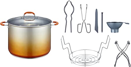 CONCORD 20 Quart Stainless Steel Canning Pot Set. Includes Canning Rack, Tongs, Jar Lifter, Funnel, Wrench, Lid Lifter, Mixer/Measurer (Induction Compatible)