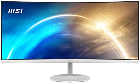 MSI PRO MP341CQW 34 Inch UWQHD (3440 x 1440) 100 Hz, Eye-Friendly Screen, Built-in Speakers, TUV Certified Eye Care Technology, HDMI, DP Curved White Business & Productivity Monitor