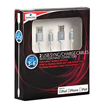 Member's Mark 3ft. & 6ft. Lightning Charge & Sync Cable Twin Pack