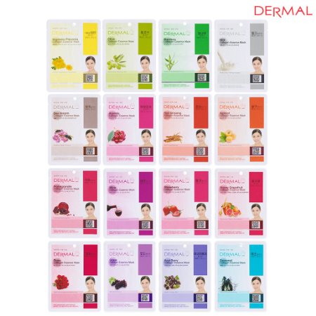 Dermal Korea Collagen Essence Full Face Facial Mask Sheet 16 Combo Pack