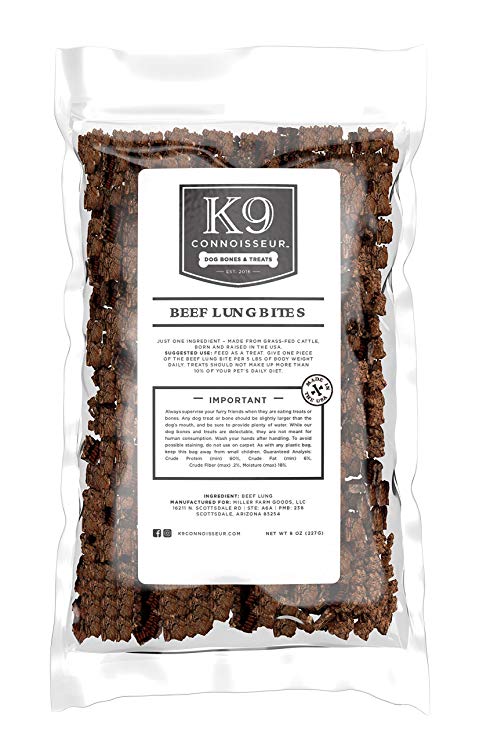 K9 Connoisseur Single Ingredient Dog Lung Bites Treats Made in The USA Oderless Grain Free Beef Chew Bites Rich in Protein Best for Puppies, Small, Medium and Large Breed Dogs