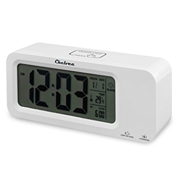 Alarm Clock,Chelvee Rechargeable Smart Alarm Clocks, Time/Date/Temperature Display , Intelligent Noctilucent & Snooze, Three Groups Alarm Time, Weekday Alarm Settings, Rechargeable Battery Operated