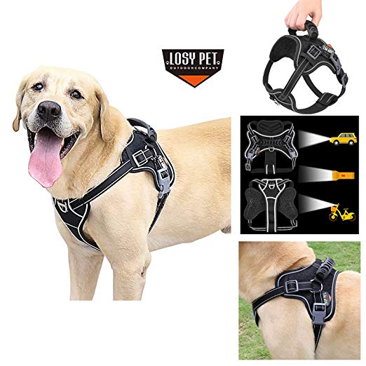 LOSY PET No Pull Dog Harness with Handle for Small Medium Large Pet Dog Harness Adjustable Vest in Training Hiking Walking Dog Vest Outdoor with Reflective Strap