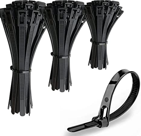 Oksdown 150 Pack Reusable Black Heavy Duty Cable Ties 7.6mm Strong Nylon Zip Ties Releasable Plastic Tie Wraps Assorted in Sizes 150mm/200mm/300mm,6"8"12"(50 Pcs Per Size)