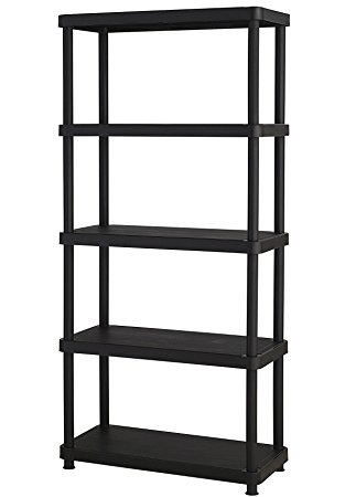 Keter 5-Shelf Heavy Duty Freestanding Plastic Shelving Unit Storage Rack, Black