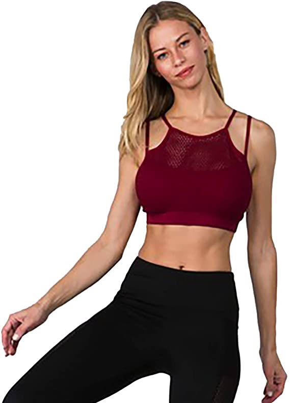 Women's Yoga Top Extra Support Sports Bra with Mesh Removable Padding and Criss Cross Straps Back