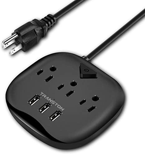 Power Strip 3 Outlets and 3 USB Ports with Switch Control,Desktop Charging Station with 5 ft Extension Cord,Compact for Nightstand,Office and Travel - Black