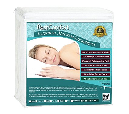 RestComfort Luxury Zippered Encasement Waterproof, Dust Mite Proof, Bed Bug Proof, Hypoallergenic Breathable Six Sided Mattress Protector (Twin, Scratches 9-15")