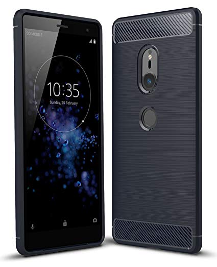 Case Collection Brushed Carbon Fiber Back Design Cover for Sony Xperia XZ2 Case Slim-Fit Shock Absorption Anti Scratch Protective TPU Bumper for Sony Xperia XZ2 Phone Case