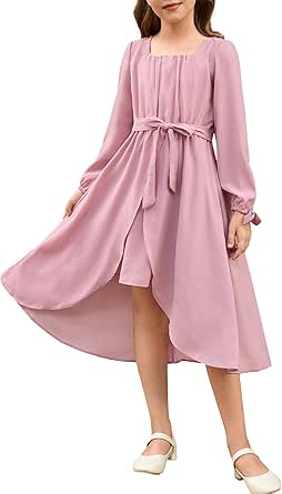 GRACE KARIN Girls Long Sleeve Dress Ruffle High Low Hem Fall Winter Chiffon Dress Size 5-12