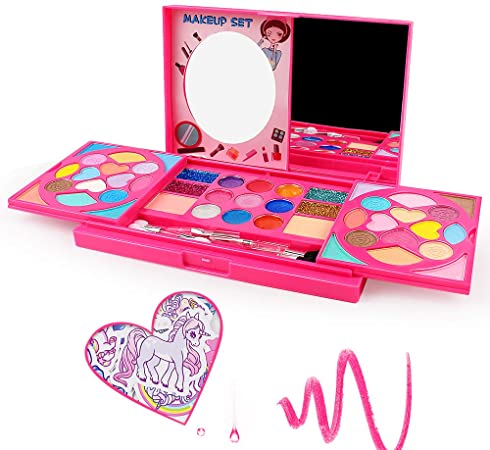 AMOSTING Real Makeup Toy For Girls Washable Cosmetic Set Pretend Play Gifts for Toddler Kids