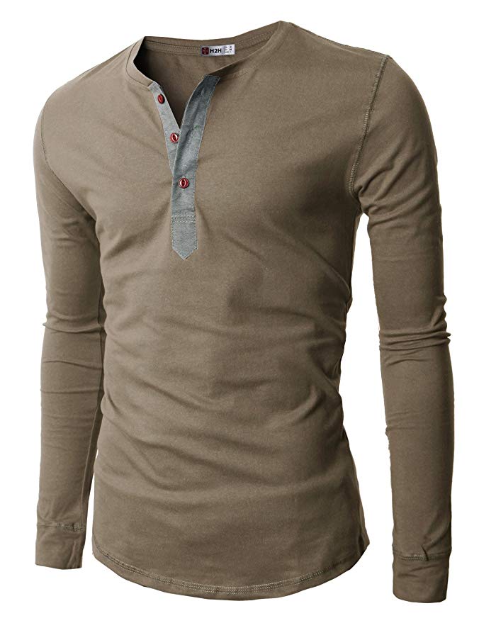 H2H Mens Casual Slim Fit Henley Long Sleeve T-Shirt Basic Designed