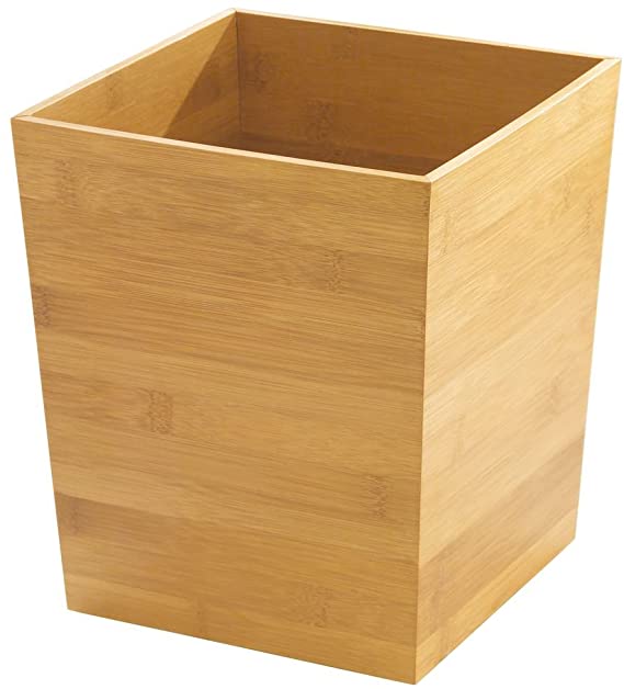 iDesign Formbu Wood Wastebasket, Small Square Trash Can for Bathroom, Bedroom, Dorm, College, Office, 8.5" x 8.5" x 10", Bamboo