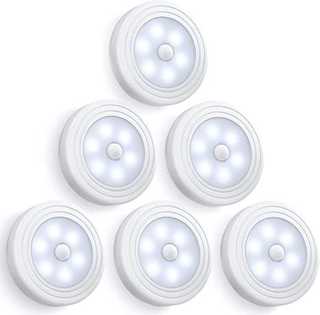 Motion Sensor Light, Closet Light, Wall Light, Stick Anywhere with No Tools, Battery Operated Lights, LED Night Lights, Perfect for Staircase, Hallway, Bathroom, Bedroom, Kitchen, Cabinet (Pack of 6)