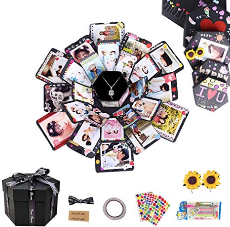 Explosion Gift Box Set Album DIY Scrapbook Album Creative Gift Box Birthday Holiday Wedding Anniversary (Black)