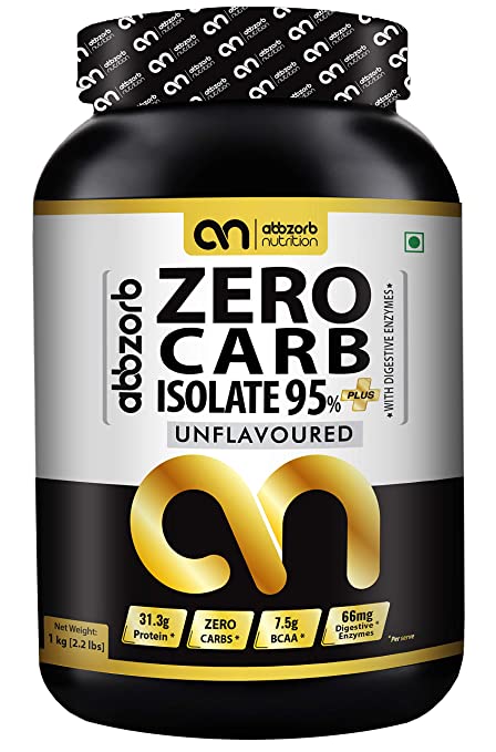 Abbzorb Nutrition Zero Carb Isolate 95%+ 31.3g Protein | BCAA 7.5g with Digestive Enzymes (1kg)