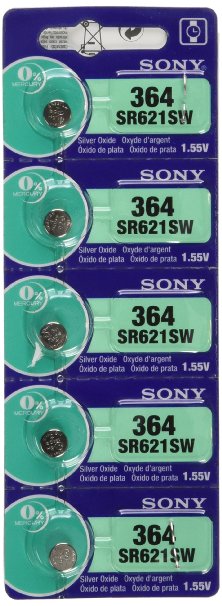 Sony 364 (SR621SW) 1.55V Silver Oxide 0%Hg Mercury Free Watch Battery (10 Batteries)