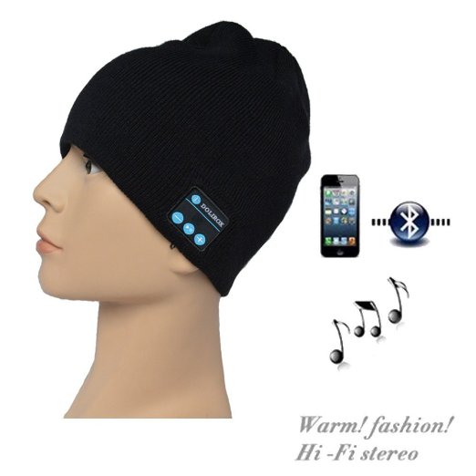 DOLIROX® Wireless Bluetooth Knit Hat Music Cap Hands-free Phone Call Answer Ears-free Beanie Hat (Black)