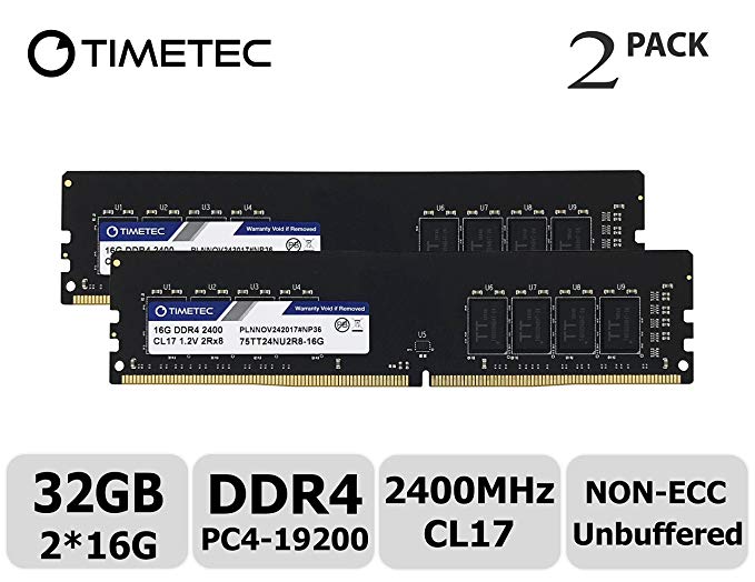 Timetec Hynix IC 32GB Kit (2x16GB) DDR4 2400 MHz PC4-19200 Non-ECC Unbuffered 1.2V CL17 2Rx8 Dual Rank 288 Pin UDIMM Desktop PC Computer Memory Ram Module Upgrade (32GB Kit (2x16GB))