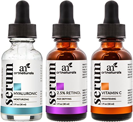 ArtNaturals Anti-Aging-Set with Vitamin-C Retinol and Hyaluronic-Acid - (3 x 29 ml) Serum for Anti Wrinkle and Dark Circle Remover – All Natural and Moisturizing