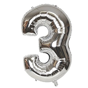 B-G 40 Inch Silver Number 3 Balloons Large Number Balloons Foil Balloons Great for Independence Day Bridal Shower Decorations Birthday Anniversary Wedding BA03S