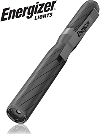 Energizer LED Pen Light, Aircraft-Grade Aluminum Body, 100 Lumens, Ergonomic Grip, Wide Beam, Belt Clip, Batteries Included, Gray