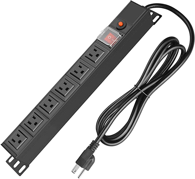 Mountable 6 Outlet Power Strip, Industrial Metal Heavy Duty Power Strip Mount, 6FT SJT 3/C 14AWG Extension Cord, 15A 125V 1875W. (10 FT)
