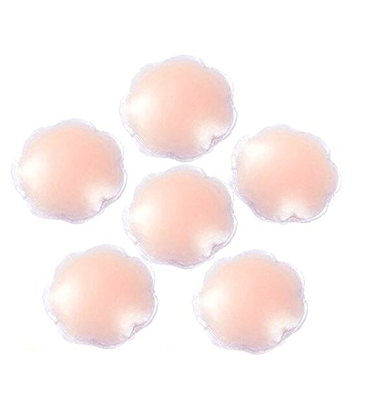 WingsLove Women 3 Pairs Nipple Cover Petal Shaped Reusable Invisible Silicone Pad Strapless Backless Adhesive Bra Nude Colour