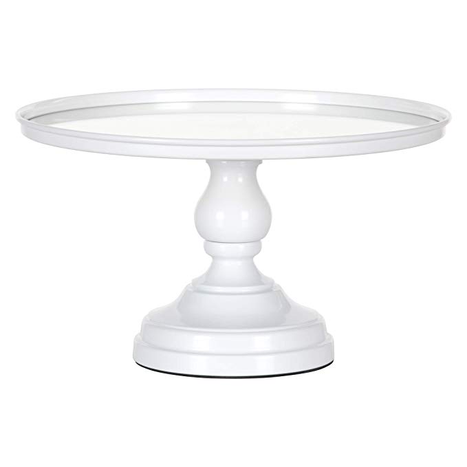 Amalfi Decor 12-Inch Mirror Cake Stand, Round Metal Dessert Cupcake Display Pedestal Plate for Wedding Event Birthday Quinceanera Party (White)