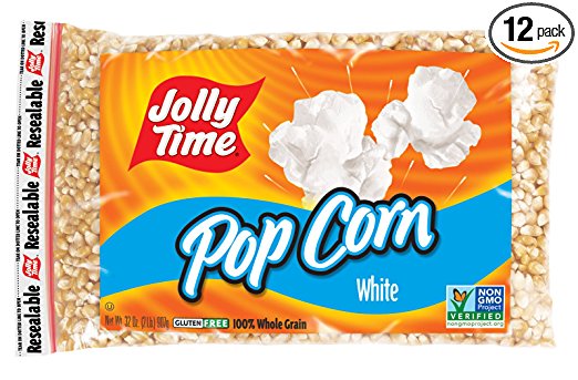 Jolly Time White Popcorn Kernels - Bulk Stovetop Natural Popping Corn, 2 lb. Bags (Pack of 12)