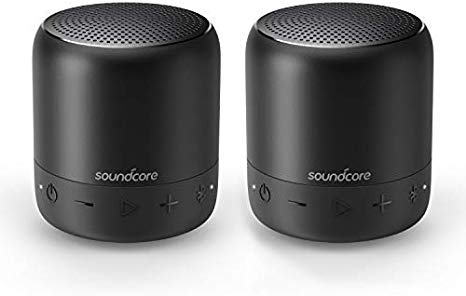 Soundcore Bluetooth Speaker, Anker mini, Super Portable Speaker with 15-Hour Playtime, 20 Meter Bluetooth Range, Enhanced Bass, works with iPhone, iPad, Samsung, Nexus, Laptops and More (Stereo-Pack)