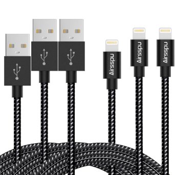 Airsspu iPhone Cable,3Pack(6FT/10FT/10FT)Extra Long Nylon Braided Lightning Cable USB Cord Charging Cable for iPhone 6/6 Plus/6s/6s Plus,iPhone 5 5c 5s,iPad 4 Mini Air(Black Gray)