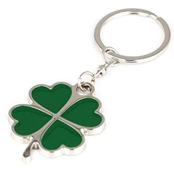 Jzcky Shzrp Silver and Green Color High Quality Zinc Alloy Four-leaf Clover Fortune Keychain (Four-leaf Clover)
