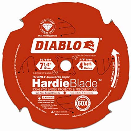 Freud D0704DH Diablo 7-1/4-Inch-by-4-Tooth Polycrystalline Diamond Tipped TCG Hardie Fiber Cement Saw Blade with 5/8-Inch Arbor