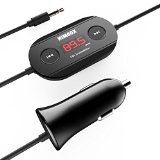 iClever Himbox HB-F01 Wireless FM Transmitter Radio Adapter Car Kit with 35mm Audio Plug and Powerful 24A USB Charging Port Black