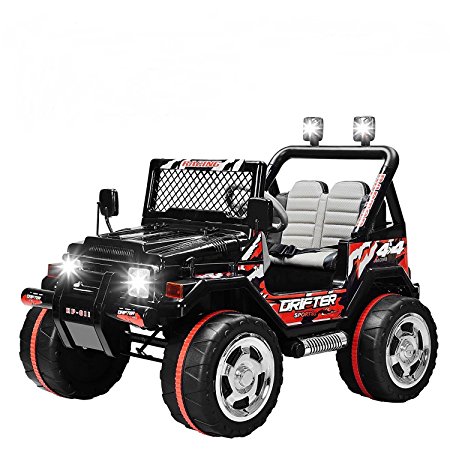 Uenjoy Kids Power Wheels 12V Ride on Car Electric Car 2 Speeds with Remote Control/Leather Seat/UV Lights Black