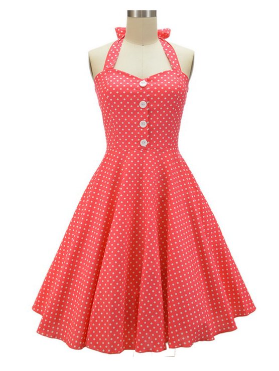 HongyuTing Women's 50s Vintage Halter Polka Dot Rockabilly Picnic Party Dress