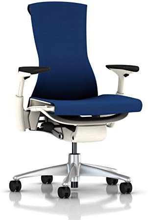Herman Miller Embody Ergonomic Office Chair with White Frame/Titanium Base | Fully Adjustable Arms and Carpet Casters | Berry Blue Rhythm