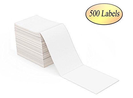 RyhamPaper 4" x 6" Fanfold Direct Thermal Labels（500 Labels）- White Shipping Mailing Postage Labels, Perforated, Permanent Adhesive