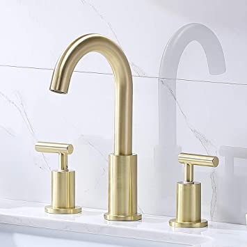 Comllen Modern 2 Handle 3 Hole Matte Gold 8 Inch Lavatory Widespread Bathroom Faucet,Bathroom Sink Faucet Toilet Wash Basin Faucet with Pop Up Drain and Water Supply Lines