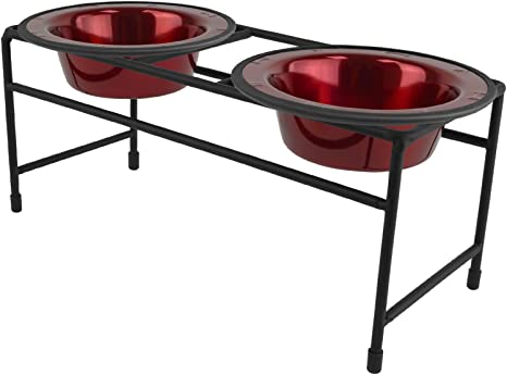 Platinum Pets Modern Double Diner Feeder with Stainless Steel Dog Bowls, Small