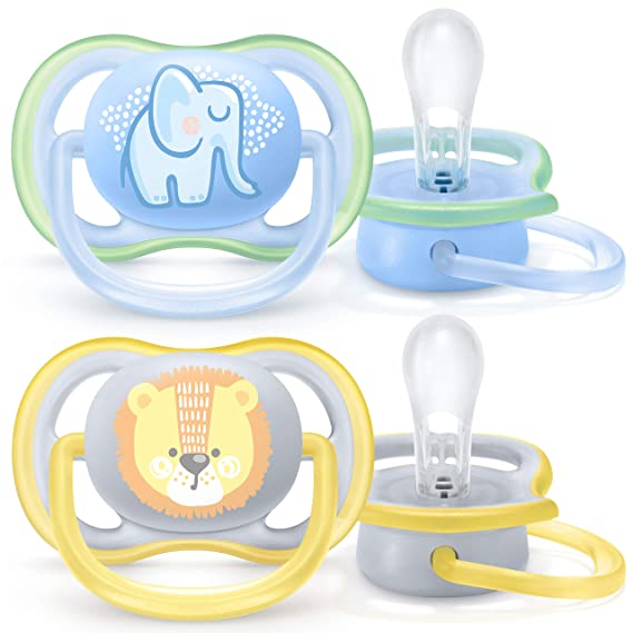 Philips Avent Ultra Air Pacifier, 0-6 Months, Elephant/Lion, 4 Pack, SCF085/07