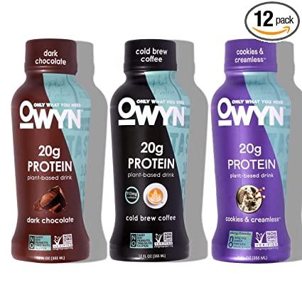 OWYN - 100% Vegan Plant-Based Protein Shakes | Dark Chocolate, Cold Brew, Cookies N Cream, 12 Fl Oz (Pack of 12) | Dairy-Free, Gluten-Free, Soy-Free, Tree Nut-Free, Egg-Free, Allergy-Free, Vegetarian
