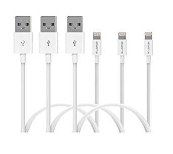 ISELECTOR Apple MFi Certified 8-pin Lightning to USB Cable Charger- 3.3ft / 1m Sync and Charge for iPhone, iPod and iPad (3pack / White)